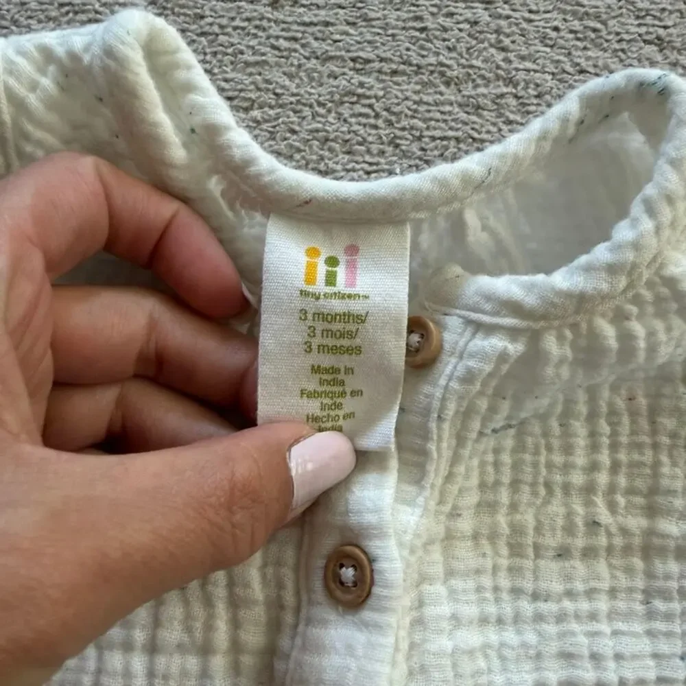 NWOT Tiny Citizen‎ Baby Gauze Jumper Overalls Cream Neutral 3M